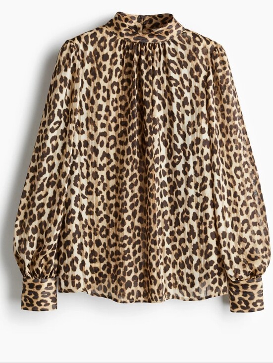 H&M Tops - H&M Leopard Print Sheer Crepe Blouse Stand Collar Large